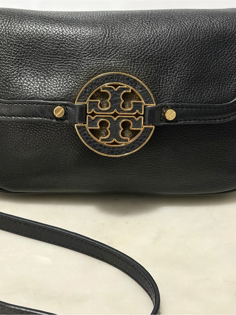 TORY BURCH Classic Black Pebbled Leather Amanda Mini Crossbody PHONE WALLET Bag